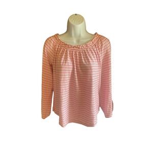 Lauren Ralph Lauren Striped Blouse Smocked Neck Long Sleeve‎ Top Size S